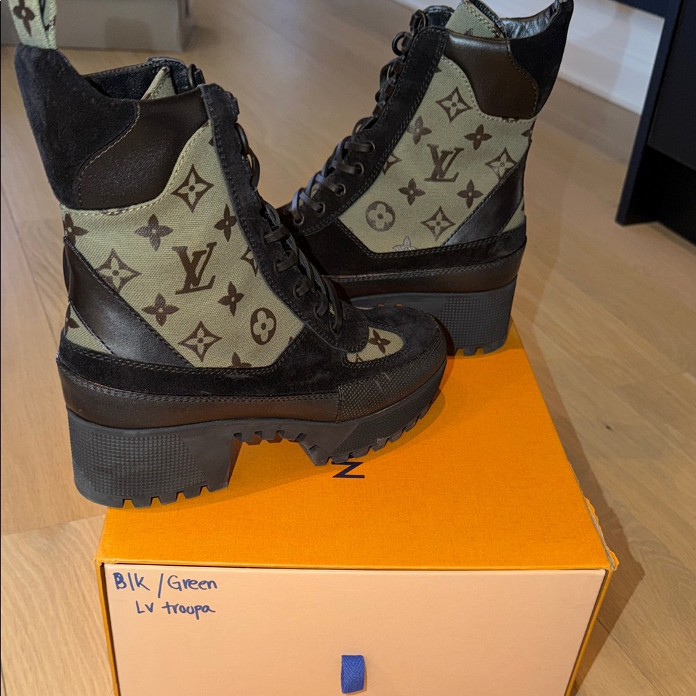 Louis Vuitton Black and Green Combat Boots